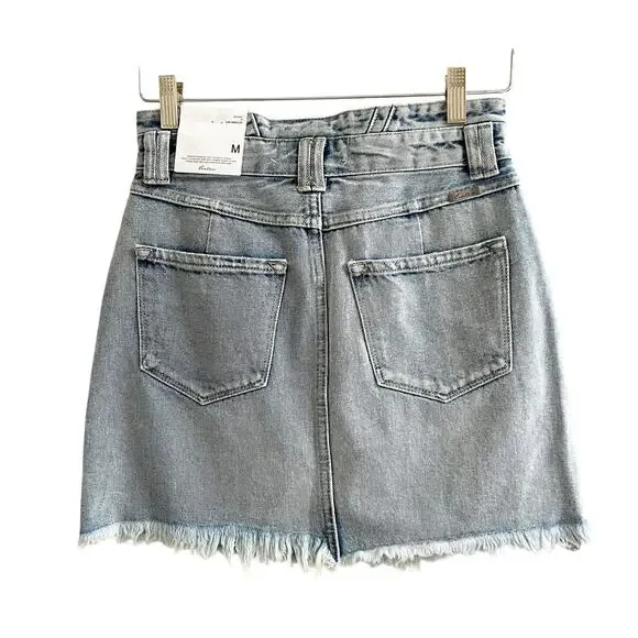 KanCan Denim High Rise Mini Skirt NWT Light Wash Cotton Size Medium Casual Chic - Picture 2 of 10